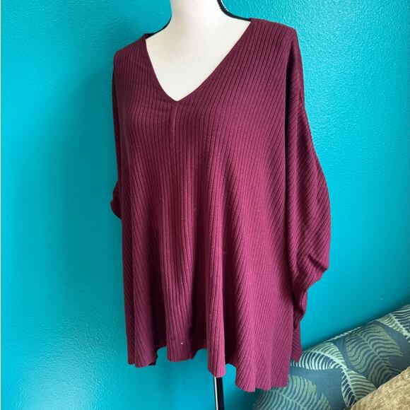 a.n.a. A New Approach Burgundy Short Sleeve Poncho Sweater Women's Large - Picture 7 of 11